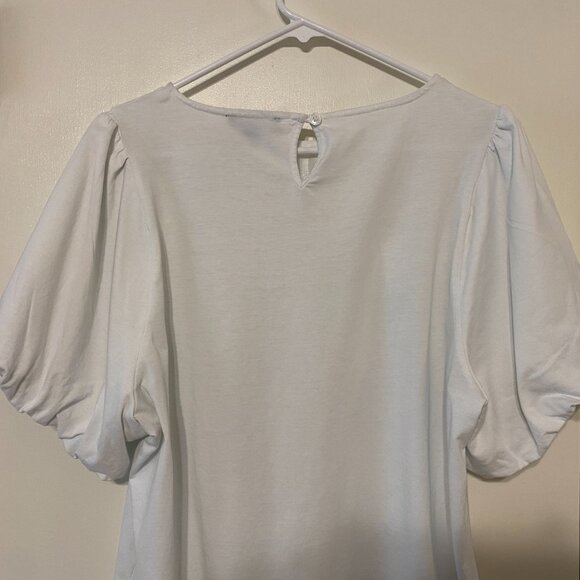 J. Crew #BP030 Women's S/S White Lace-Trim Puff-Sleeve Tee Shirt Top Blouse XL - Picture 7 of 11